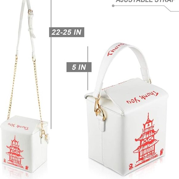 The Box Bag for Women's Chinese Print Leather White #819 - Picture 14 of 15